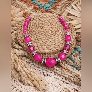 Hot Pink Boho Statement Necklace | Bold Beaded Jewelry